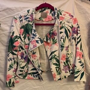 Guess Floral Leather Bomber Jacket